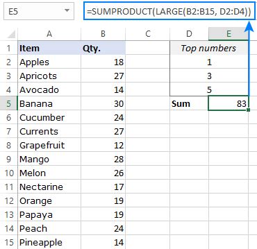 Excel: How to sum largest numbers in a range .